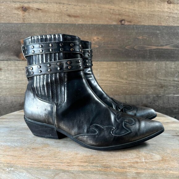 YRU Shoes - YRU Rodeo Gunmetal Studded Western Ankle Boots Size 8